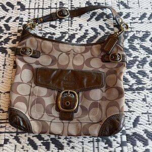 Coach Tan and Brown Signature Bleecker Hobo Shoulder Bag Large